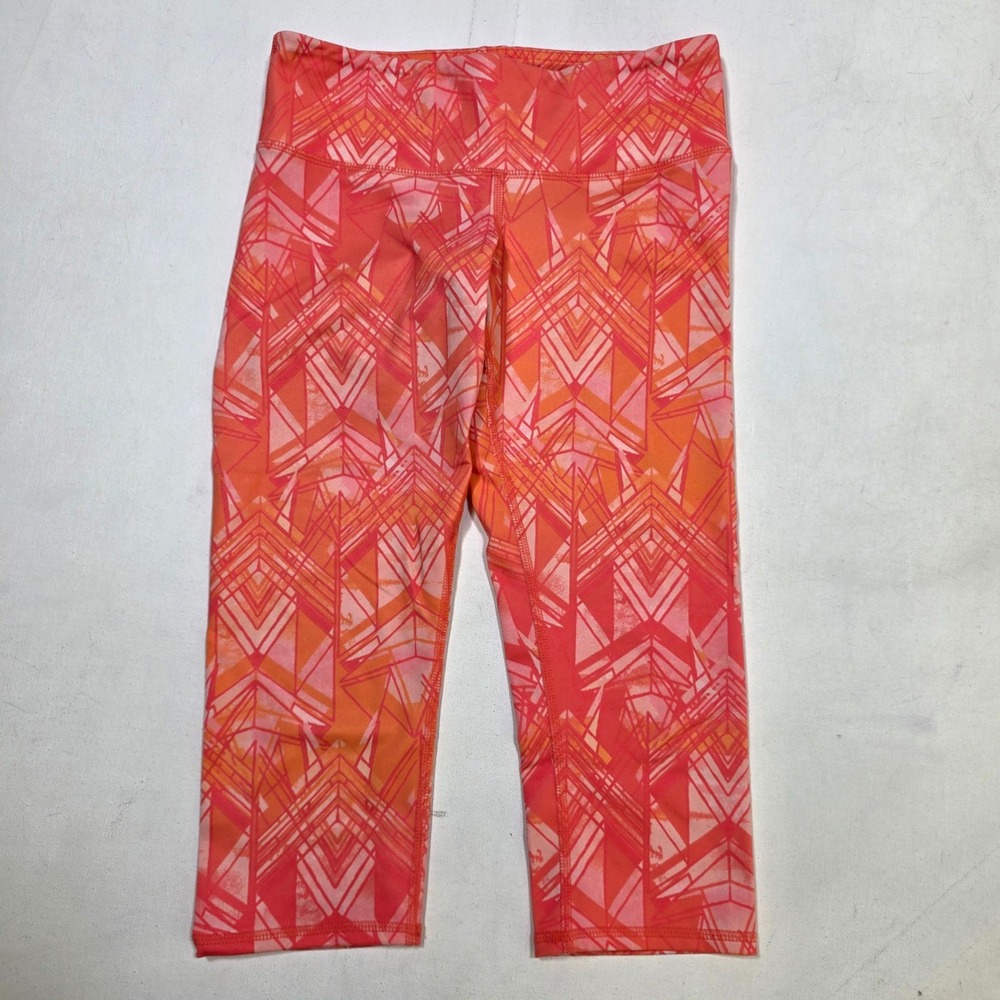 Alo Yoga Capri Leggings Womens XS Orange Pink Geometric Print Athletic Workout